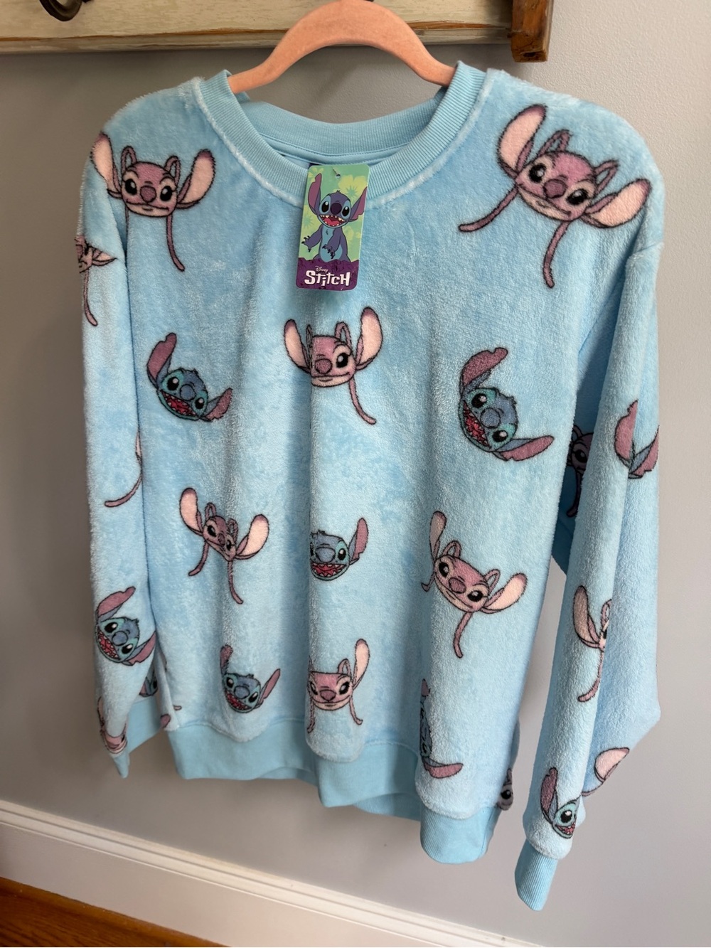 Loungefly Light Blue Stitch Plush Sweatshirt with Pink Accents